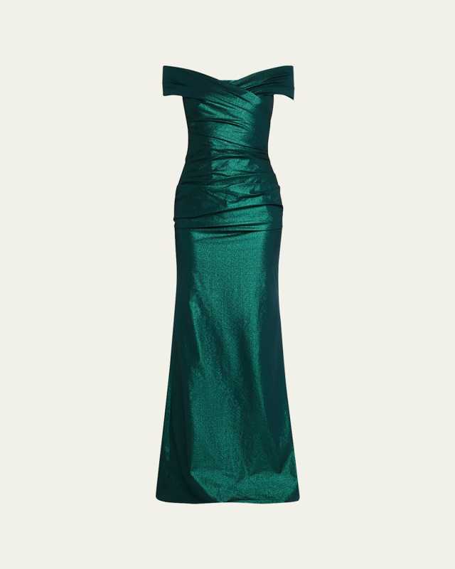 Off-Shoulder Stretch Metallic Gown
